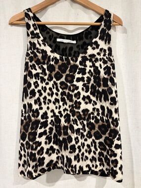 Diane Von Furstenberg Leopard Print Sleeveless Blouse in Black, Brown, Cream